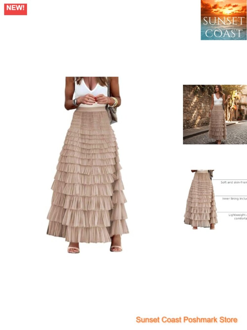 Women's Long Tulle Maxi Skirt A-Line Ruffle High Waisted Flowy Fairy Skirt